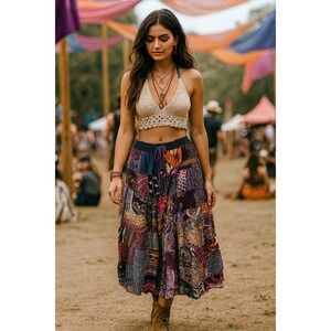 Patchwork Skirt One Size Ren Faire Boho Hippie Granola Fairy Festival Artsy Folk